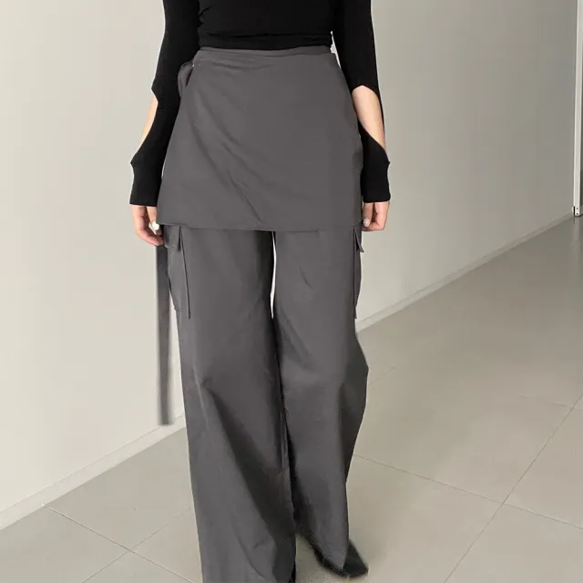 주문폭주🔥 레이어드 랩 스커트 카고 슬랙스 치마 바지 (2colors) - 에이블리 스토어