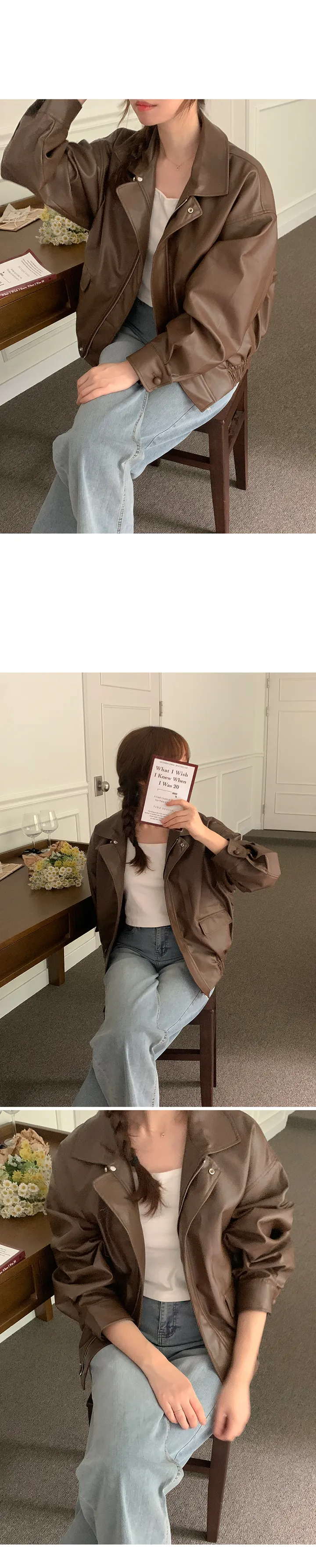 라이니 R 오버사이즈 블루종 레더 자켓 가죽 점퍼 - 2color 상세 이미지 11
