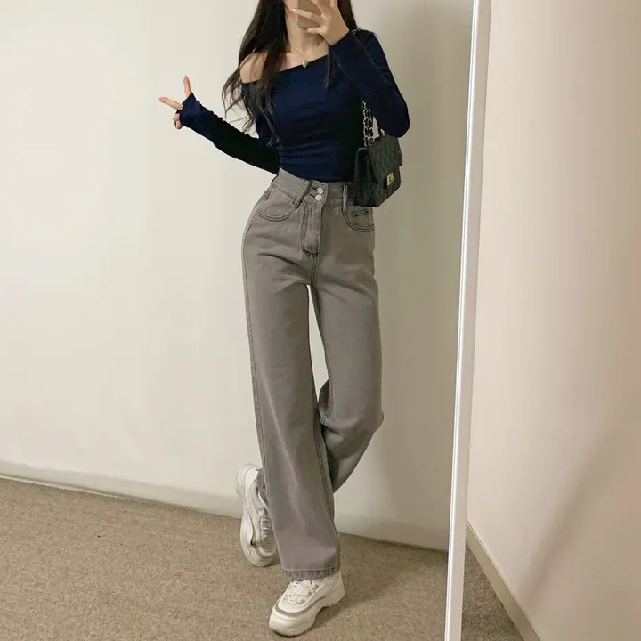 [뒷밴딩] 다인 투버튼 데님 팬츠 / 청바지 세미 와이드 일자 스트레이트 데일리 캐주얼 베이직 캠퍼스 학생 꾸안꾸 수학여행 수련회 상세 이미지 14