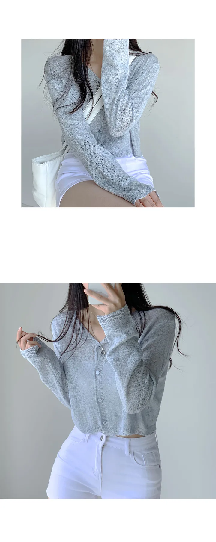 [살안타💖] 팝핑 솜사탕 니트 가디건크롭 시스루 레이어드 볼레로 커버업 부클 가디건 가을 간절기 아우터 살안타템 상세 이미지 26