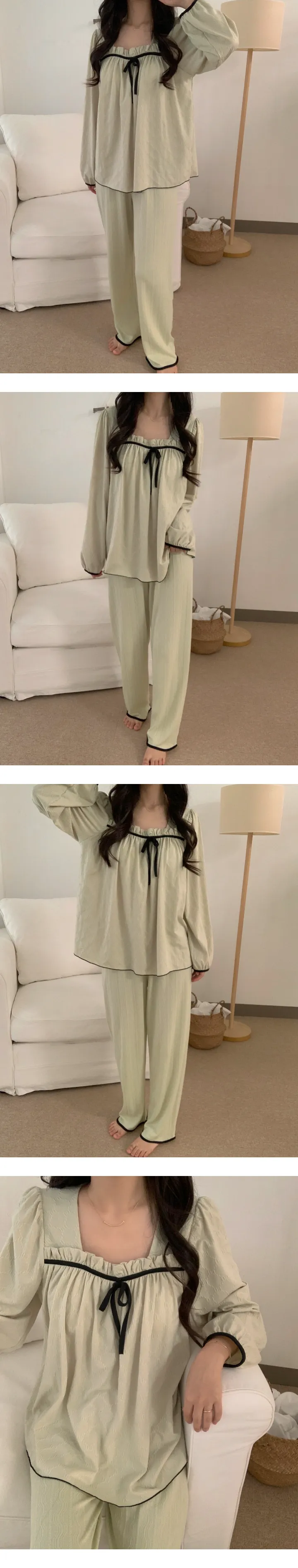 [부분당일] [릴스핫템] 로망 브라캡 긴팔 긴바지 잠옷 세트 3color 2size 상세 이미지 9