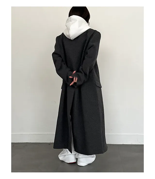 (Unisex) 카민 히든 롱 코트 (3color) 맥시 겨울코트 오버사이즈 울코트 남녀공용 상세 이미지 16