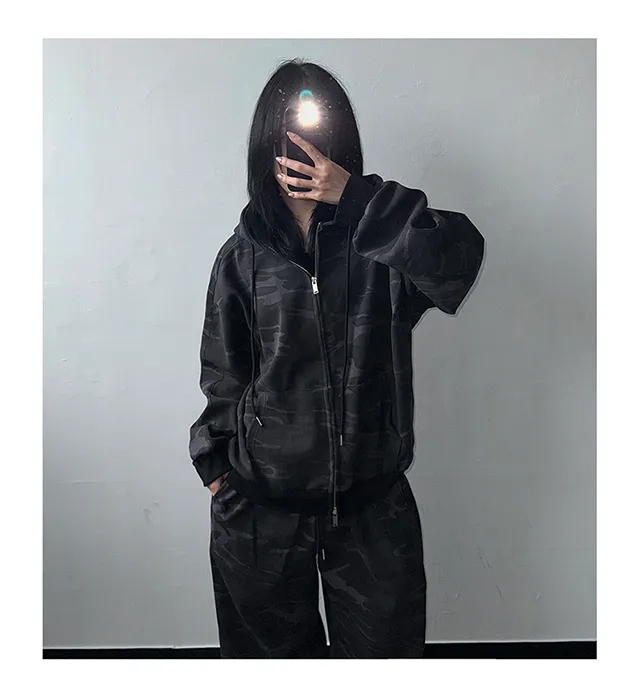 (Unisex) 사비 카모 절개 후드 집업 투웨이 집업 밀리터리 이중지 합포 트레이닝 상의 상세 이미지 3