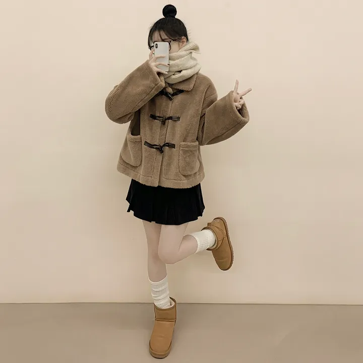 [귀여움/아방핏🧸] 도톰포근~ 양털 뽀글이 떡볶이 더플 자켓 테디베어 숏코트 상세 이미지 7