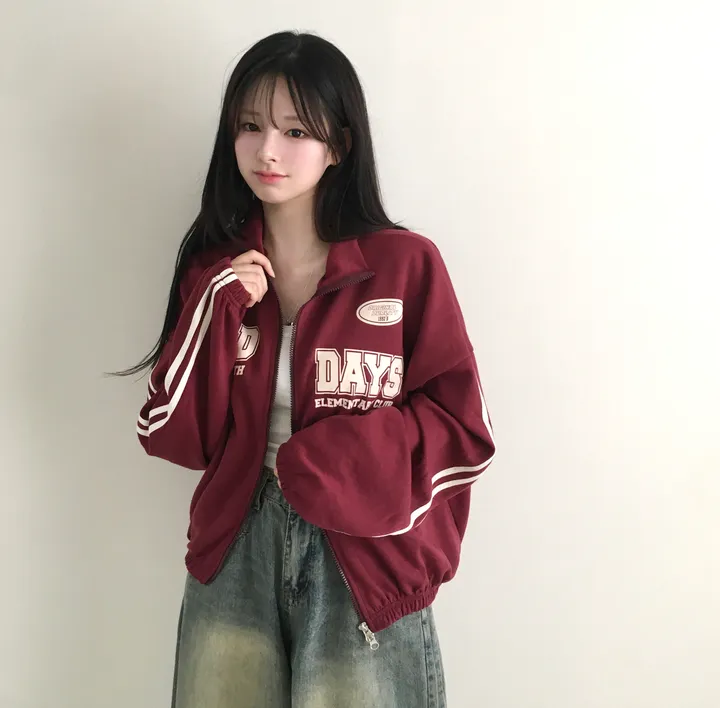문의폭주!![핏보장🖤/왕오버핏!] 플로어 빈티지 프린팅 레터링 두줄 라인 배색 카라 투웨이 트랙 집업 남녀공용 커플아우터 빅사이즈 상세 이미지 12