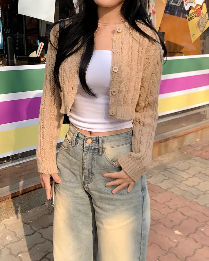 [ 데일리템💛 봄~가을까지! ] 라운드 꽈배기 미니 크롭 탑 기본 꽈배기 니트 가디건 4color 상세 이미지 8