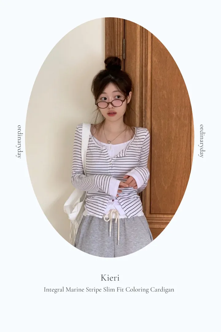 [일체형🤍-3kg]키에리 일체형 마린 스트라이프 슬림핏 배색 가디건 4color 상세 이미지 15