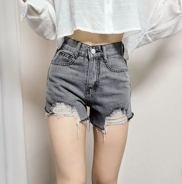 [가격실화?/데미지] 하이웨스트 컷팅 밑단 빈티지 데님 숏팬츠 청 반바지 (2color) 상세 이미지 10