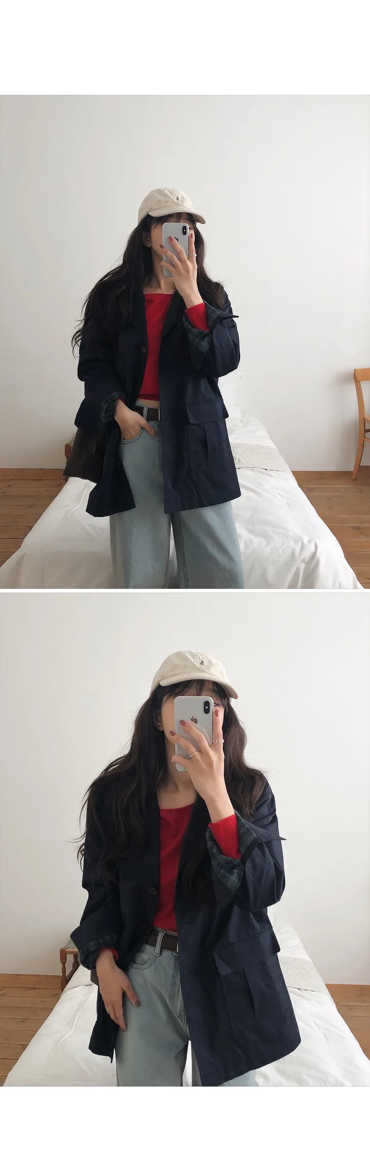 [🤎체크배색] 런던체크 하프 트렌치코트 -  2 color (SLOWMADE/자체제작/롤업포인트/야상/점퍼/내츄럴핏/더블카라/뒷슬릿) 상세 이미지 40