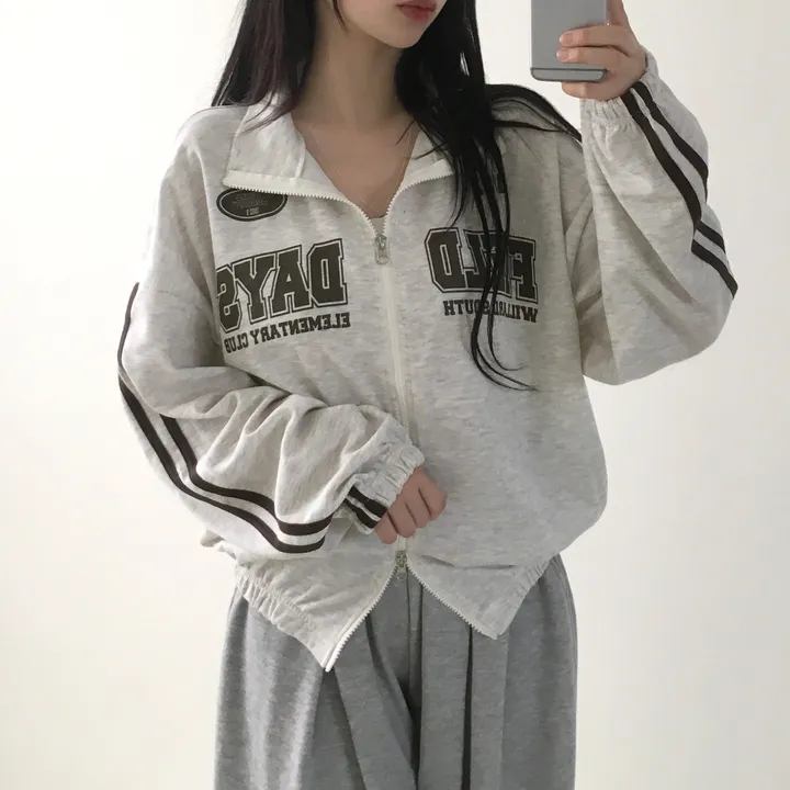 문의폭주!![핏보장🖤/왕오버핏!] 플로어 빈티지 프린팅 레터링 두줄 라인 배색 카라 투웨이 트랙 집업 남녀공용 커플아우터 빅사이즈 상세 이미지 19