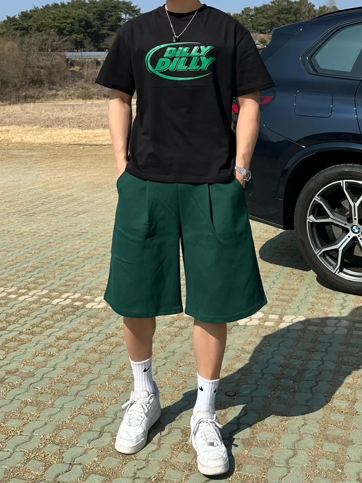 세트가능/ 남녀공용 오버핏 반팔 여름 커플룩 커플티 레터링 루즈핏 반팔 티셔츠 합포 핀턱 버뮤다 팬츠 밴딩 반바지 꾸안꾸 트레이닝 세트 커플 시밀러룩 빅사이즈 세트 스트릿 딜리 상세 이미지 14