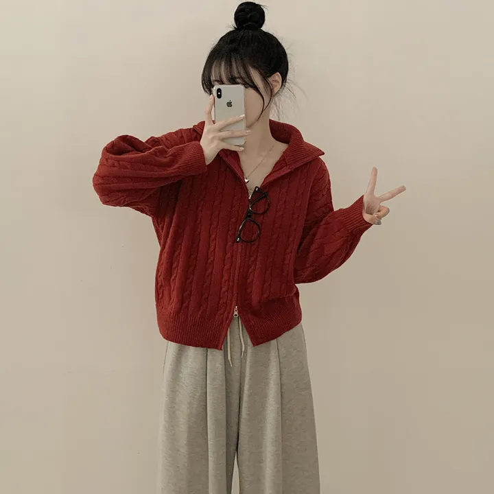 [따뜻!겨울까지~] 투웨이 도톰 케이블 하이넥 꽈배기 오버핏 니트 집업자켓 가디건 상세 이미지 17