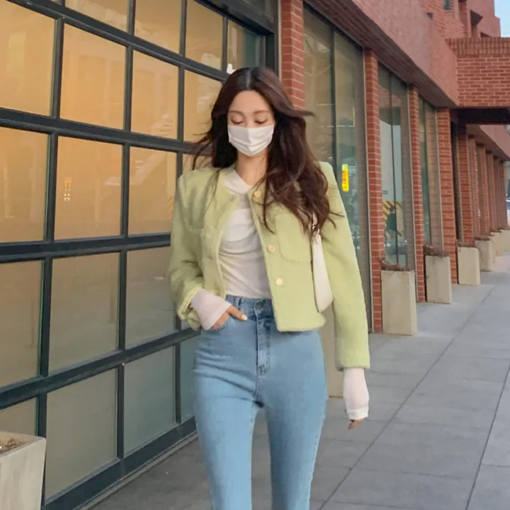 [2천장돌파‍🔥누빔선택!!] 앙고라 트위드 국내 펄 콕콕 퍼 겨울 트위드 자켓 노카라 포켓 간절기 하객룩 크롭 숏자켓 그린 소라 아이보리 핑크 상세 이미지 72