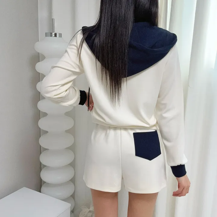 *꾸안꾸, 원단최고* 투웨이 배색 후드집업 반바지 트레이닝 세트 투피스 상세 이미지 8