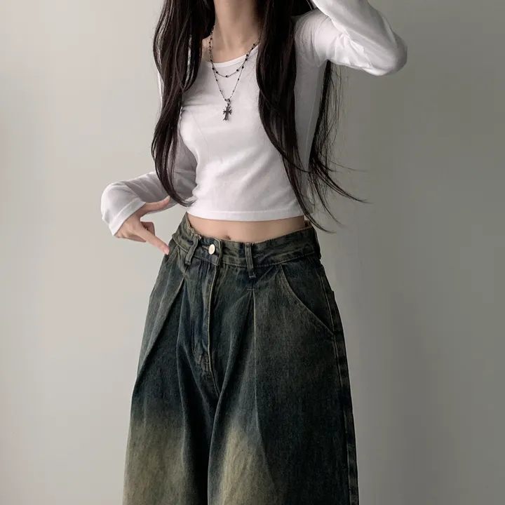 [인생핏/색감보장] 앞핀턱 빈티지 워싱 와이드 롱 데님 팬츠 청바지 상세 이미지 8