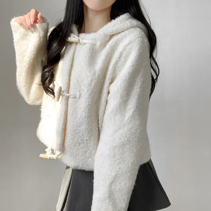 [따뜻아방핏!/모델강추💕] 비숑 더플 떡볶이 뽀글이 후드 크롭 점퍼 숏양털 코트 자켓 상세 이미지 8