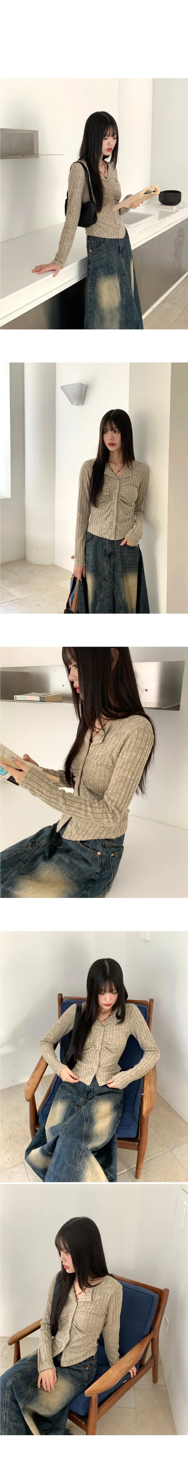 [5천장 판매/기획가] 튤리 보카시 셔링 골지 카라 단추 긴팔 가디건 상세 이미지 8