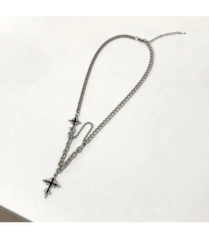 [당일출고/MD소장✨] 블랙 더블 십자가 레이어드 목걸이 🖤 상세 이미지 11