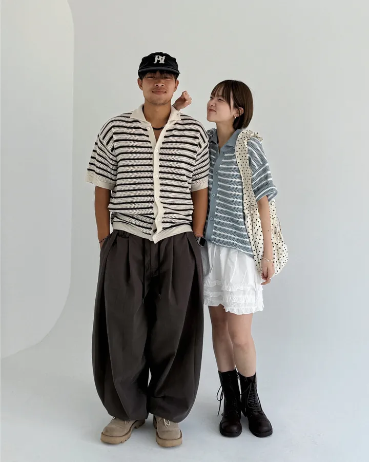 [온트추천] (UNISEX) 모리 스트라이프 카라 반팔 가디건 상세 이미지 39