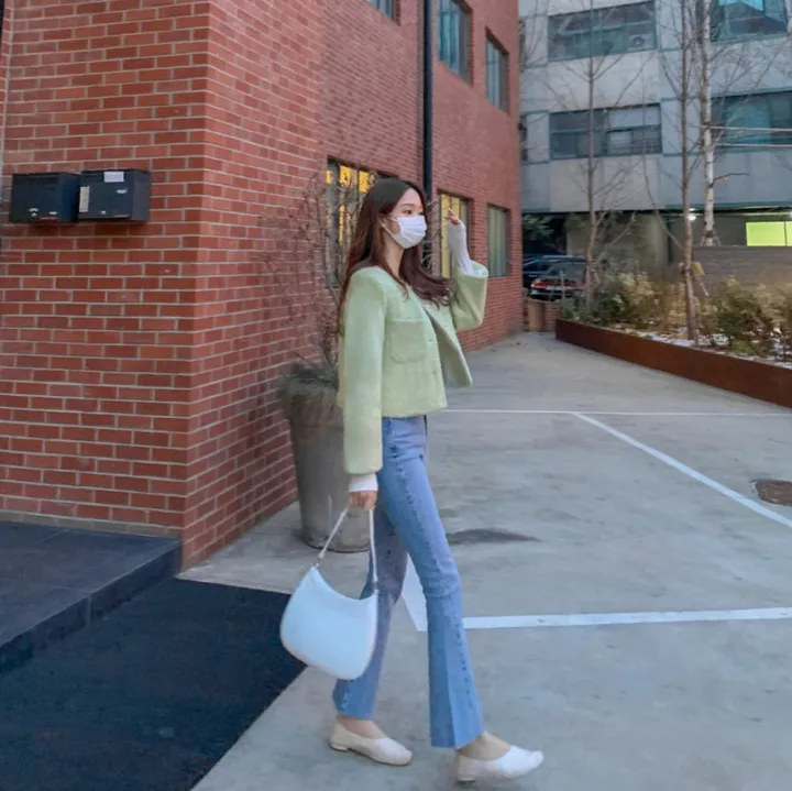 [2천장돌파‍🔥누빔선택!!] 앙고라 트위드 국내 펄 콕콕 퍼 겨울 트위드 자켓 노카라 포켓 간절기 하객룩 크롭 숏자켓 그린 소라 아이보리 핑크 상세 이미지 26