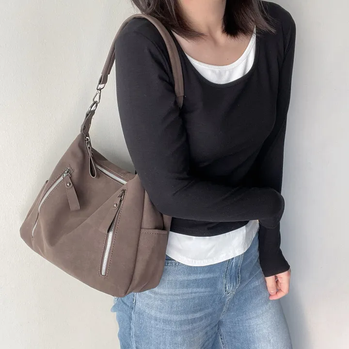 빈티지 무광 스웨이드 워싱 지퍼 숄더백 상세 이미지 2