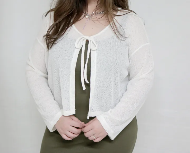 (55-100) 빅사이즈 브이넥 시스루 리본 가디건 살탐방지 얇은가디건 상세 이미지 45