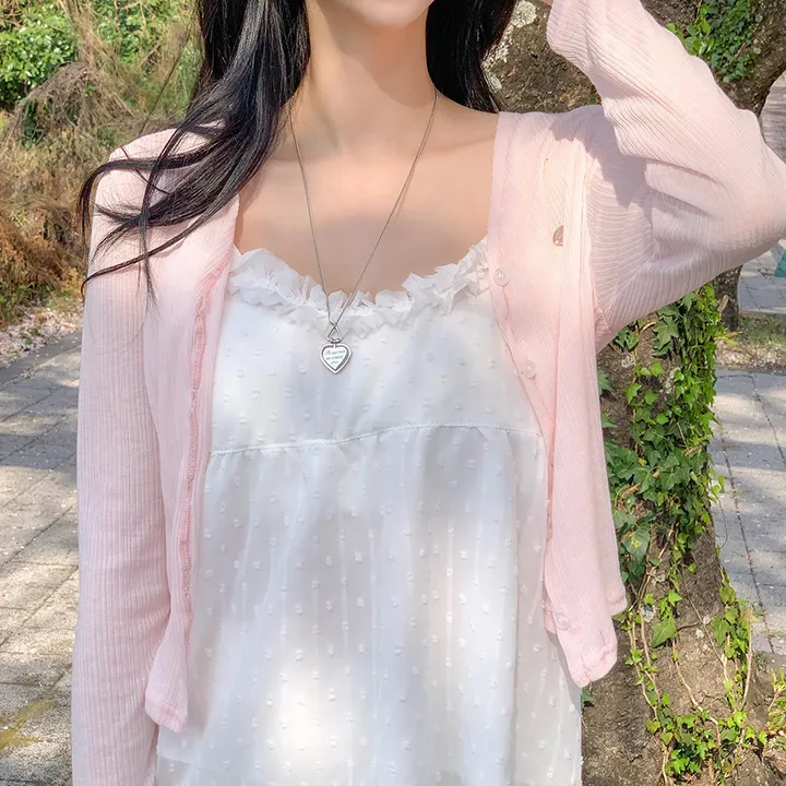 [살랑살랑❤️] 팬던트 시스루 크롭 가디건 - 5color (살안타템/데일리/골지/파스텔/브이넥/긴팔/아이스/후들후들핏) 상세 이미지 5