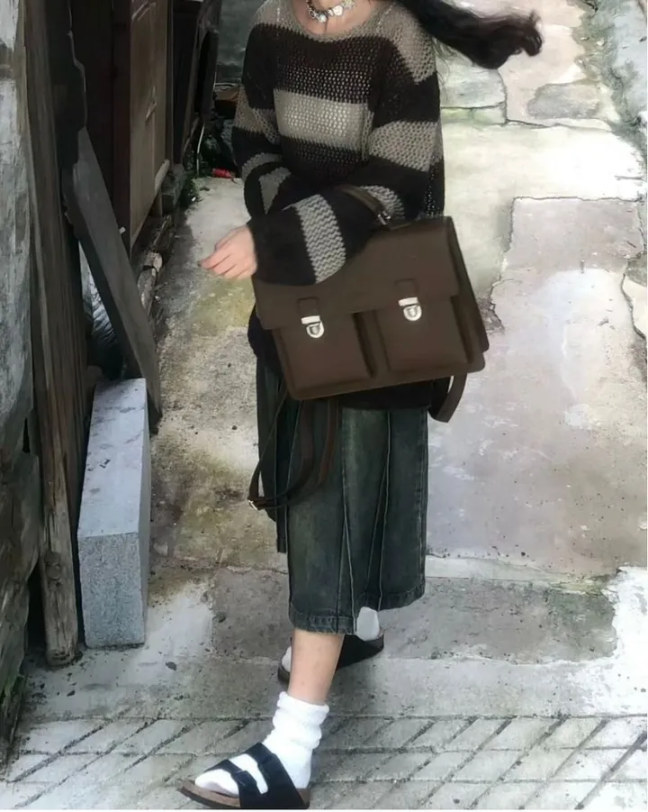 미디 기장 빈티지 워싱 플리츠 데님 스커트 상세 이미지 5