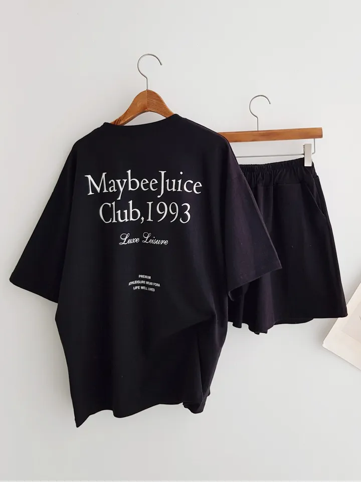 [세트가격!] Maybee 레터링 프린트 오버핏티셔츠 반팔 티셔츠 밴딩 반바지 홈웨어세트 여름파자마 트레이닝복 츄리닝세트 주말룩 여름휴가 바캉스룩 이지웨어세트 상세 이미지 21