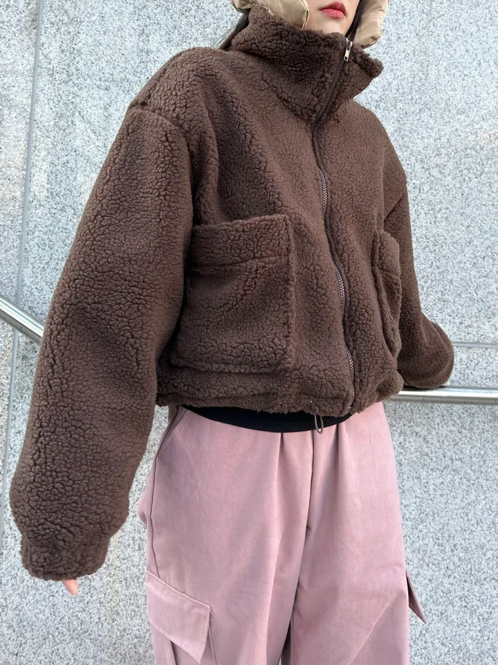 [iam테디베어]뽀글이 플리스 덤블자켓 후리스 양털점퍼 뽀글이자켓 4colors 오버핏 겨울아우터 힙 양털 집업 안감내장 자켓 상세 이미지 3