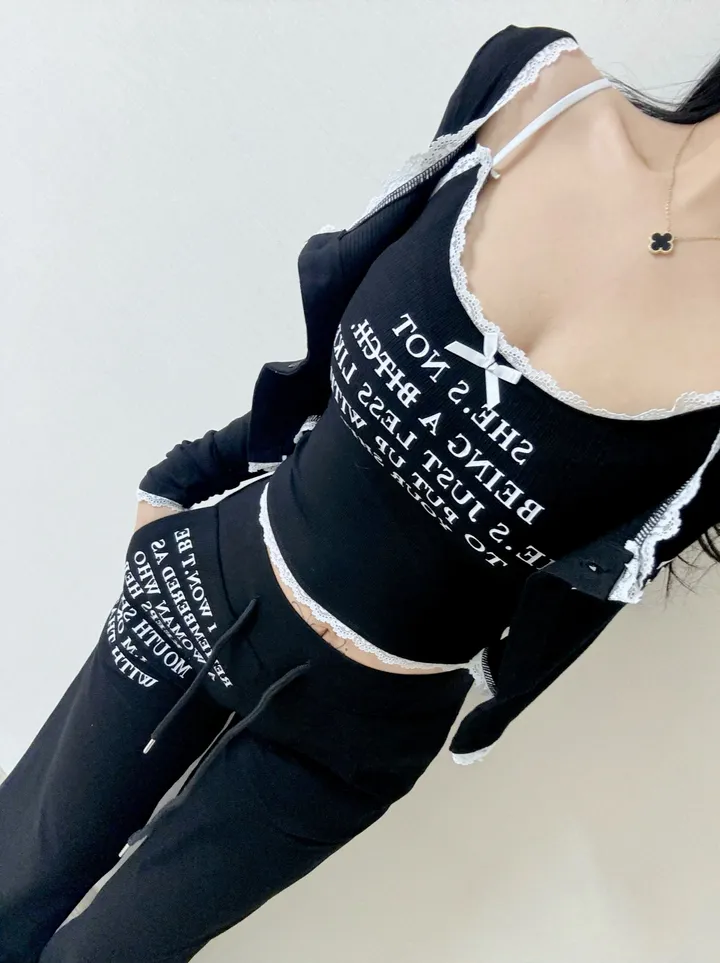 *컬러추가/선주문할인🖤* 레터링 쓰리피스세트 3color *글램/로우핏* 상세 이미지 3