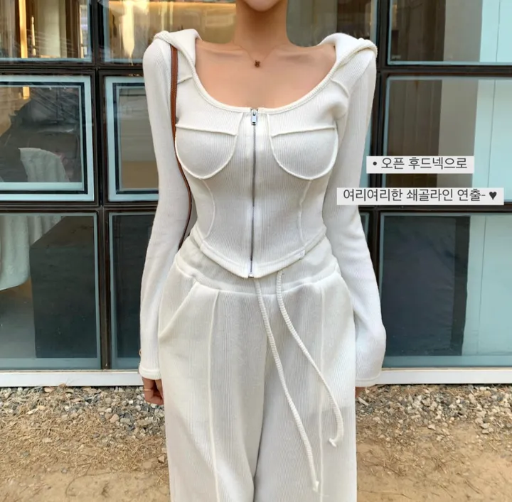 #-3kg!! [군살꽉! ver.2] 볼륨업 라운드 절개 투웨이 후드집업 트레이닝세트 슬림핏트레이닝 허얇골넓 상세 이미지 7