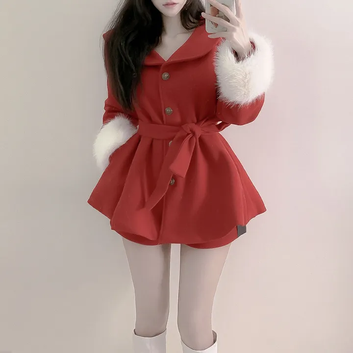 [초고퀄]소매퍼 안감누빔  하프 모직코트 반바지 투피스 세트 상세 이미지 11