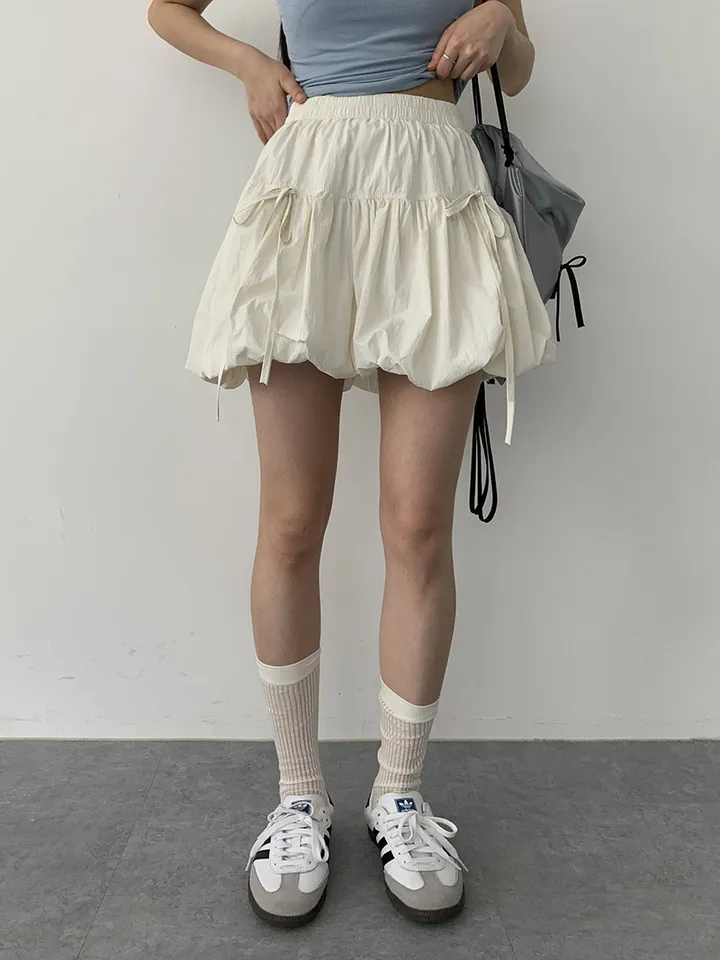 [속바지O/호박벌룬~펌킨 바스락나일론스커트! 가볍게입는 리본 포인트볼륨스커트] 벌룬리본나일론스커트 상세 이미지 30