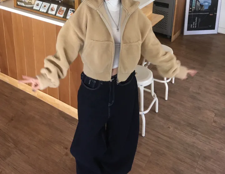 [핏,퀄보장👍/털빠짐X] 후리스 몽글 폭닥 밍크 투웨이 데일리 카라 하이넥 크롭 양털 집업 상세 이미지 8