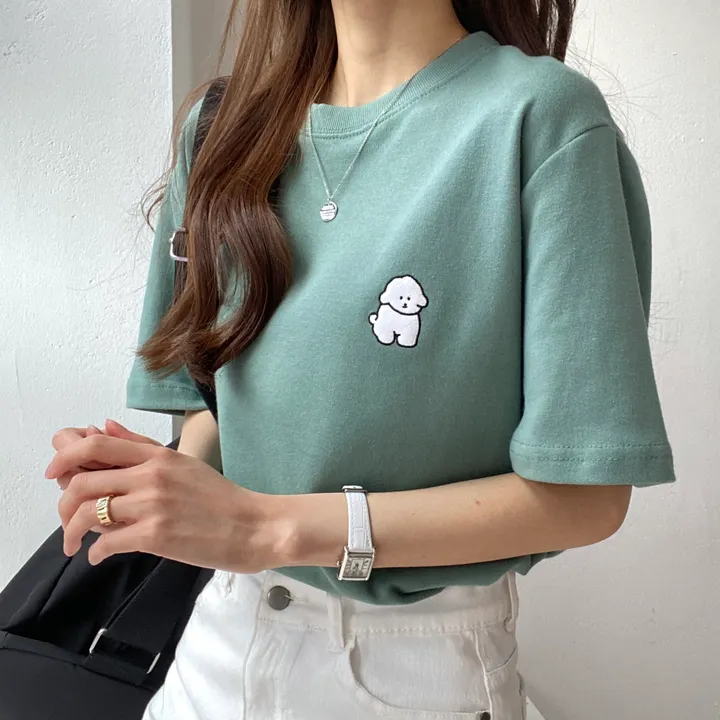 [묶음 할인/꾸안꾸] 귀여운 흰둥이 패치 반팔티 5color 상세 이미지 32