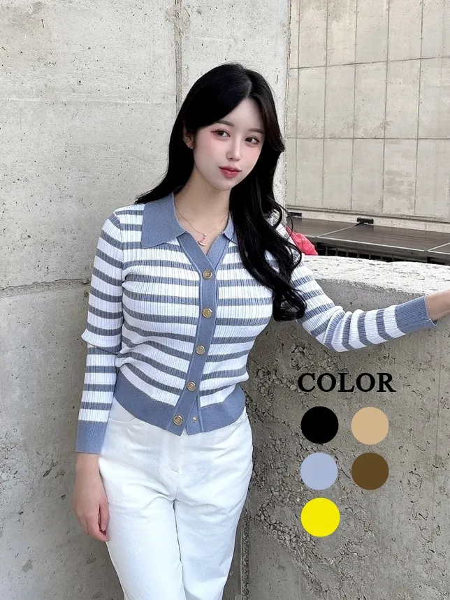 [고급미💖] 헤라 배색 금장 단가라 카라 가디건 상세 이미지 3