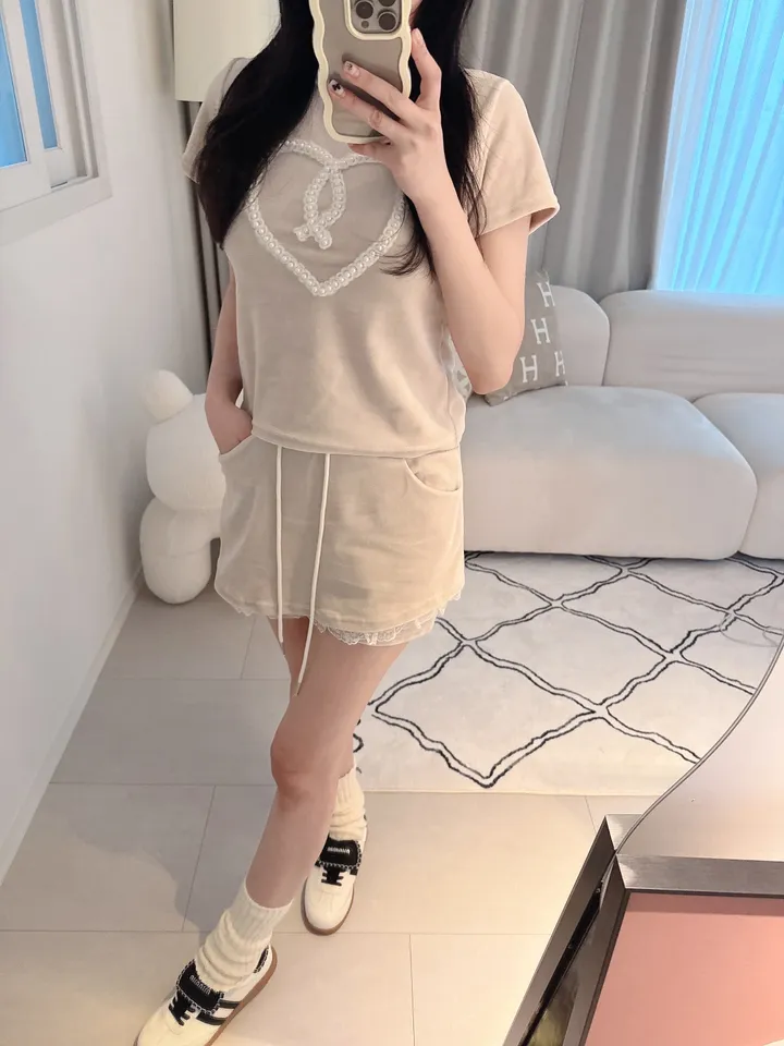 벨로아 피치 진주 하트 레이스 치마바지 투피스 세트 (2color) 상세 이미지 39