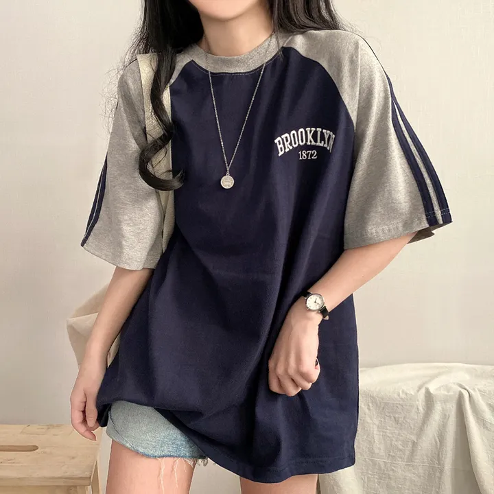 [예쁜/스포티!] 두줄 져지 배색 나그랑 브루클린 자수 데일리 반팔티T 5color 상세 이미지 19