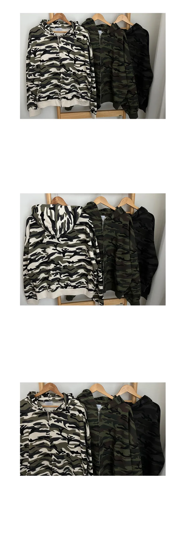 [3color] 뎁스 투웨이 국내생산 카모 오버핏 후드 집업 상세 이미지 2
