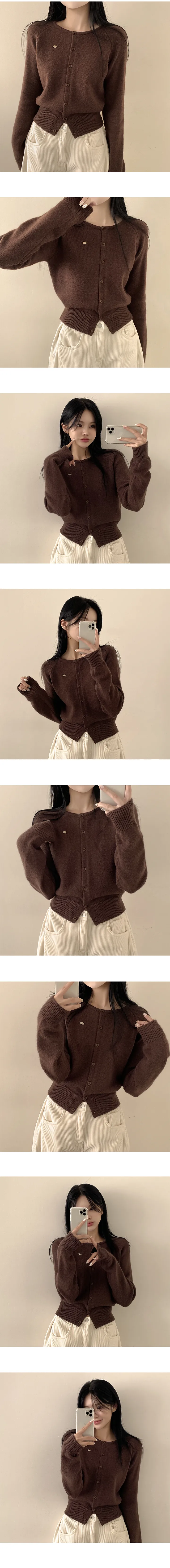 [와펜포인트!/잘록핏~] 포근하게 부드러운, 데일리 울 나그랑 라벨 펜던트 긴팔 니트가디건 (7color) 상세 이미지 3