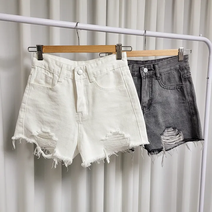 [가격실화?/데미지] 하이웨스트 컷팅 밑단 빈티지 데님 숏팬츠 청 반바지 (2color) 상세 이미지 24