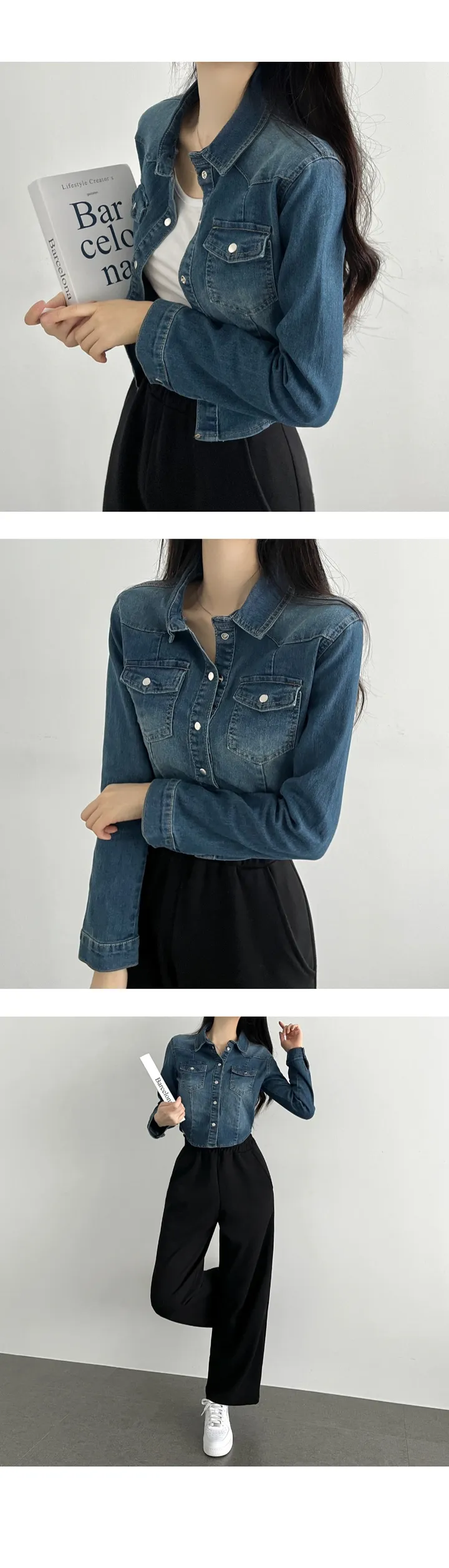 최저가 보장!!! [핏보장/주문폭주] 날씬핏 똑딱이 크롭 데님 셔츠 자켓 - 2color 상세 이미지 12