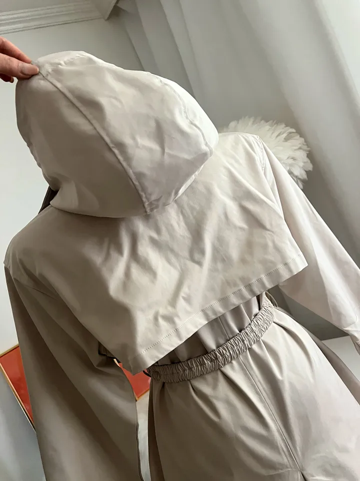 [⚡️당일출고⚡️/프라다원단/투웨이/이중안감/풍성한핏] 버클 밴딩 벨트 세트 후드 롱 트렌치 오버핏 점퍼 코트 (수입) 상세 이미지 39