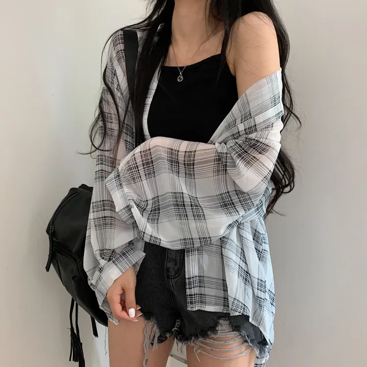 [장마철&휴가철] 은은한 시스루 루즈핏 체크남방,셔츠;2col 상세 이미지 32