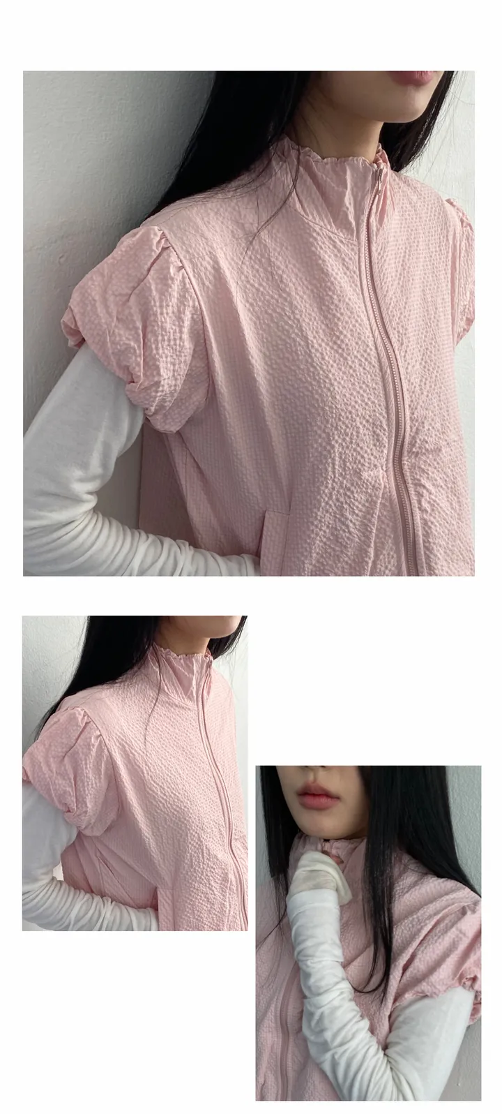 3일만할인[자체제작🍑국내고퀄/러블리룩📸] 시어서커 퍼프 셔링 반목 바람막이 상세 이미지 5