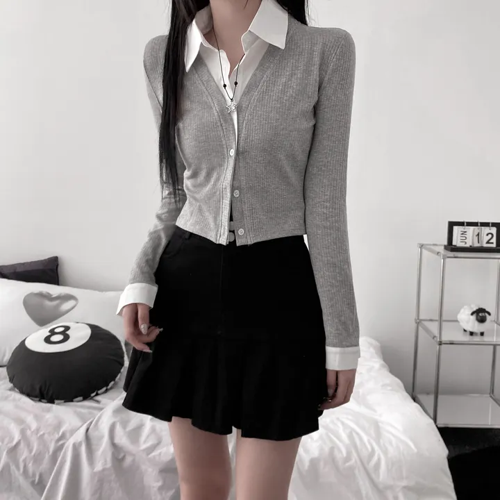 [오픈가능/한벌로끝-!] shirt cardigan layered long-sleeved shirt [ 셔츠 가디건 레이어드 긴팔티 ] 상세 이미지 6