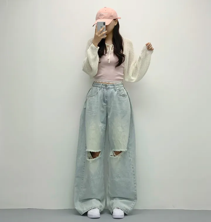 당일🚀[숏,롱/~XL/찐인생바지] 슬릿 찢청 폴딩 빈티지워싱 벌룬핏 옆핀턱 와이드팬츠 무릎트임 데님 청바지 기장선택 빅사이즈까지 오버핏팬츠 여름청바지 상세 이미지 7