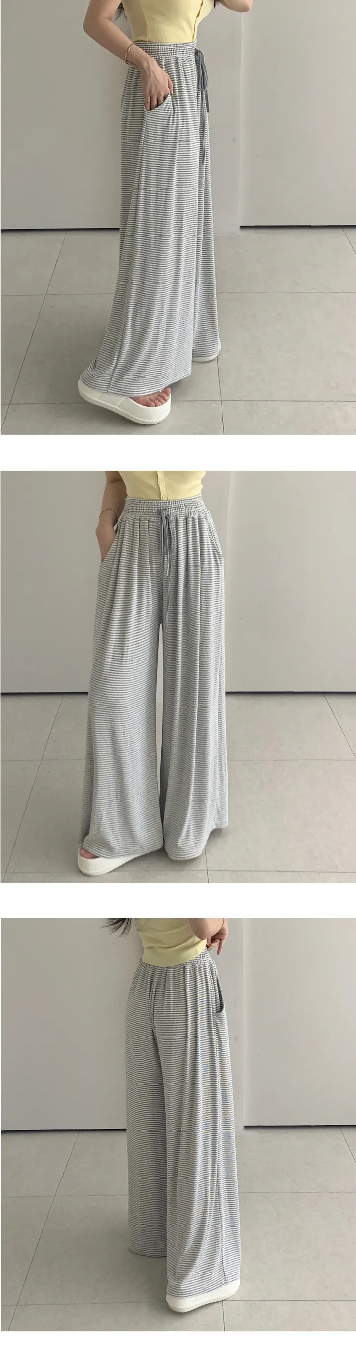 [44-99size]실눈 스트라이프 커버 셔링 와이드 팬츠 3color 상세 이미지 14