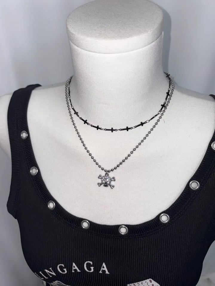 (써지컬)[Cubic Skull set] 나나 펑크 큐빅 해골 써지컬스틸 체인 목걸이 고스 갸루 키치 상세 이미지 6